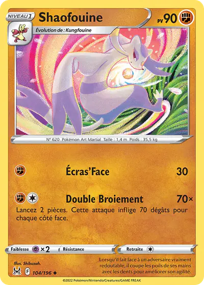 Image de la carte Pokemon Shaofouine 104/196