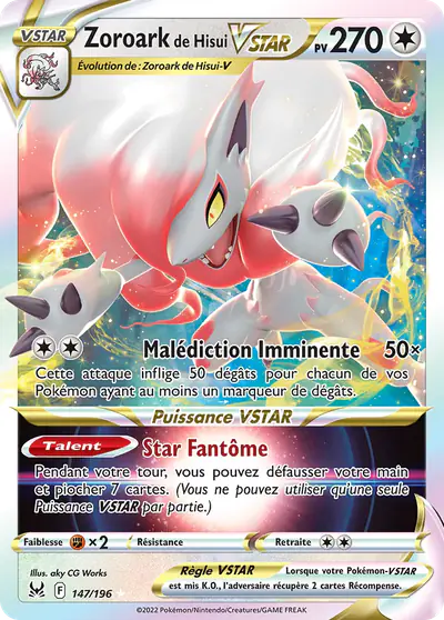 Image de la carte Pokemon Zoroark de Hisui VSTAR 147/196