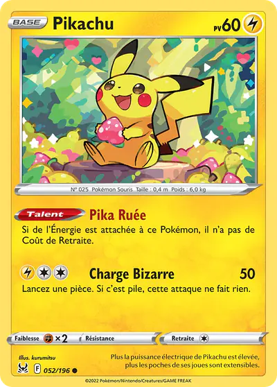 Image de la carte Pokemon Pikachu 052/196