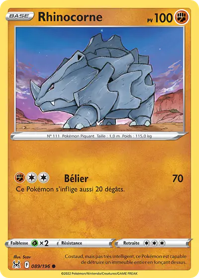Image de la carte Pokemon Rhinocorne 089/196