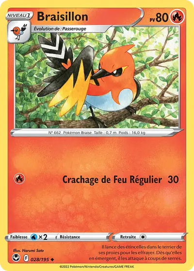 Image de la carte Pokemon Braisillon 028/195