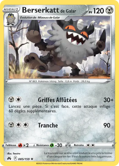 Image de la carte Pokemon Berserkatt de Galar 085/159