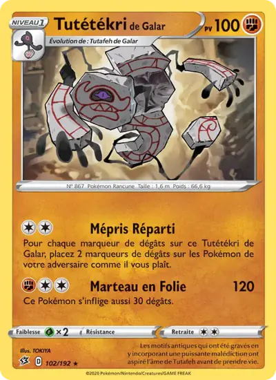 Image de la carte Pokemon Tutétékri de Galar 102/192
