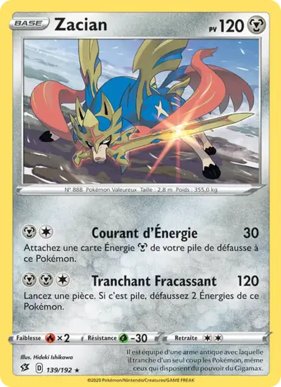Image de la carte Pokemon Zacian 139/192