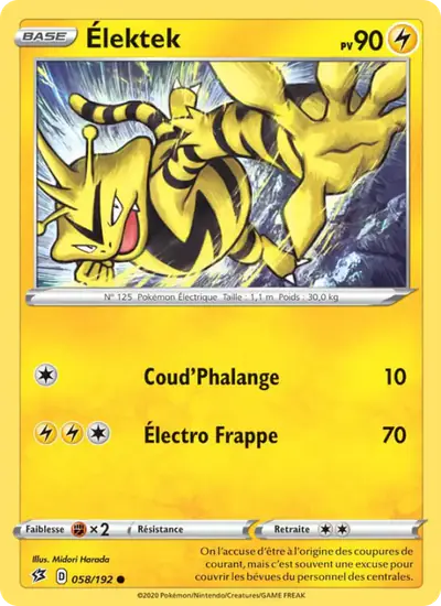 Image de la carte Pokemon Élektek 058/192
