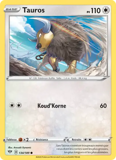 Image de la carte Pokemon Tauros 134/189