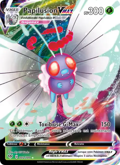 Image de la carte Pokemon Papilusion VMAX 002/189