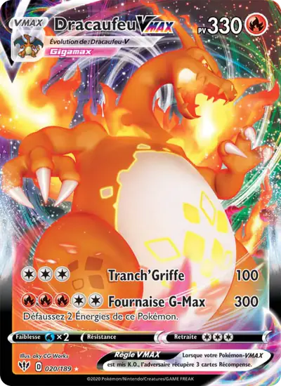 Image de la carte Pokemon Dracaufeu VMAX 020/189