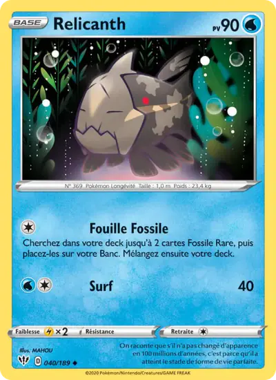 Image de la carte Pokemon Relicanth 040/189