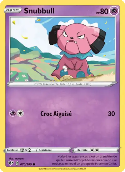 Image de la carte Pokemon Snubbull 070/189