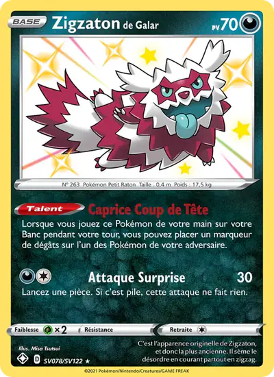 Image de la carte Pokemon Zigzaton de Galar SV078/72