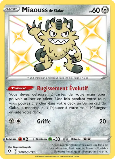 Image de la carte Pokemon Miaouss de Galar SV086/72