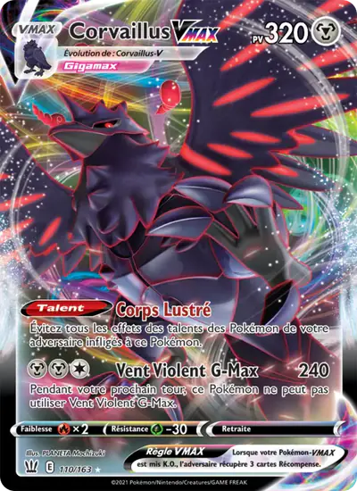 Image de la carte Pokemon Corvaillus VMAX 110/163