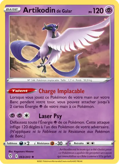 Image de la carte Pokemon Artikodin de Galar 063/203