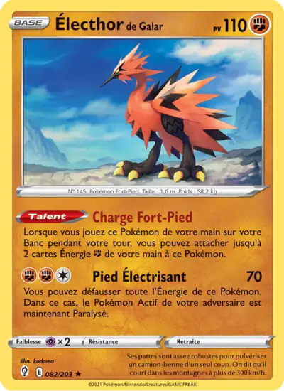 Image de la carte Pokemon Électhor de Galar 082/203