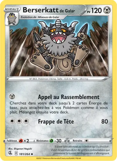 Image de la carte Pokemon Berserkatt de Galar 181/264