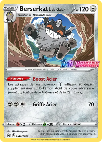 Image de la carte Pokemon Berserkatt de Galar SWSH008/184