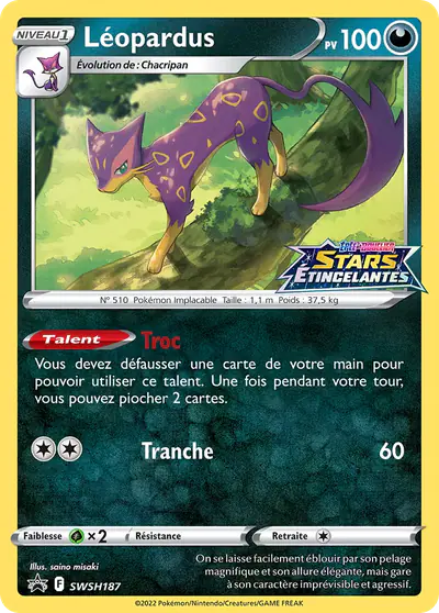 Image de la carte Pokemon Léopardus SWSH187/184